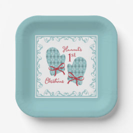 1st Christmas Mittens Red Bow Holiday Pappteller