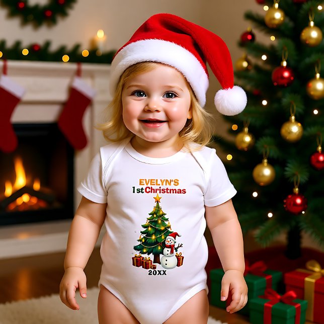 1st Christmas, own text, Frosty & Fir Delight Baby Strampler (1st Christmas, own text, Frosty & Fir Delight Baby Bodysuit)