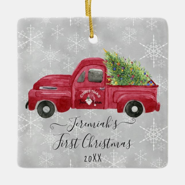 1st Christmas Tree Name Foto Keramikornament (Vorderseite)