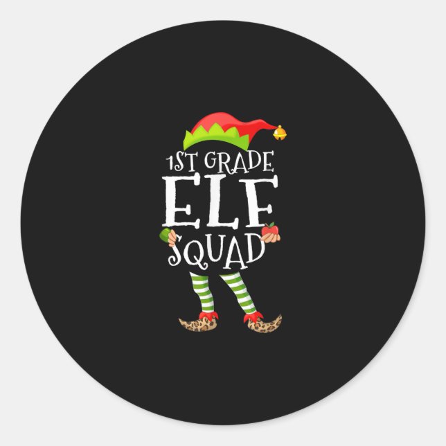 1st Grad Elf Squad Funny Elementary Teacher Xmas Runder Aufkleber (Vorderseite)