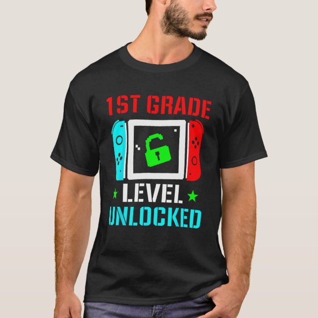 1st Grade Level Unlocked  Back To School Gamer Boy T-Shirt (Vorderseite)