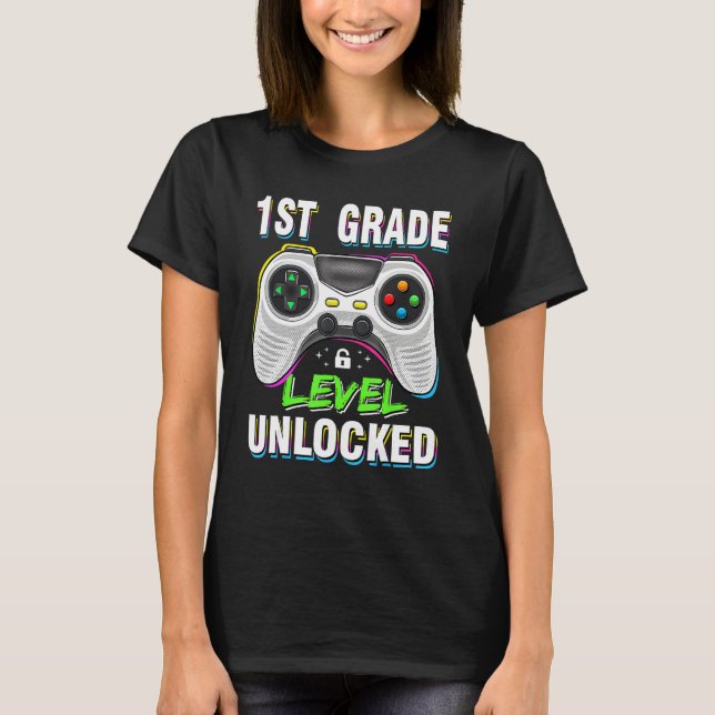 1st Grade Level Unlocked Gamer First Day Of School T-Shirt (Vorderseite)