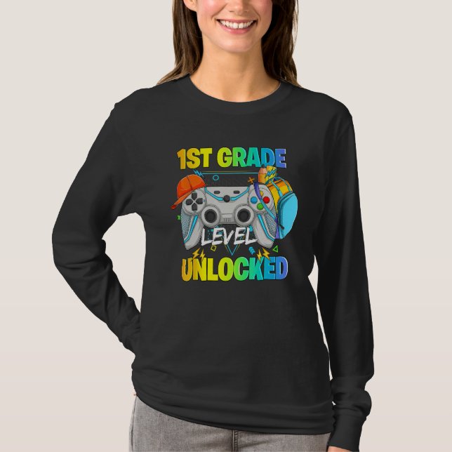 1st Grade Level Unlocked Video Gamers First Day Of T-Shirt (Vorderseite)