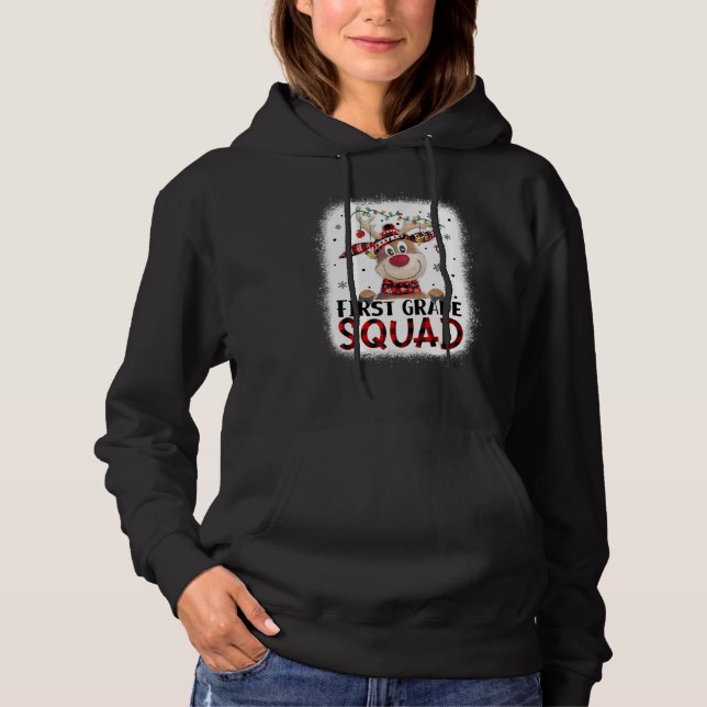 1st Grade Squad Plaid Reindeer Santa Hat Teacher C Hoodie (Vorderseite)