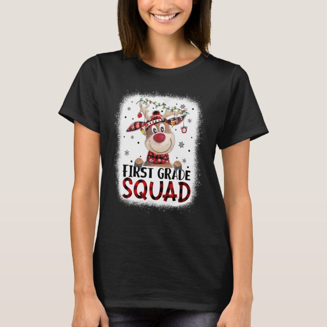 1st Grade Squad Plaid Reindeer Santa Hat Teacher C T-Shirt (Vorderseite)