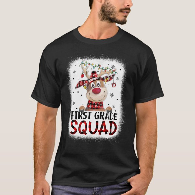 1st Grade Squad Plaid Reindeer Santa Hat Teacher C T-Shirt (Vorderseite)