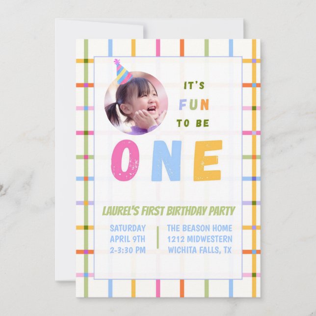 1ST- IT'S FUN TO BE ONE FIRST BIRTHDAY INVITATION  EINLADUNG (Vorderseite)