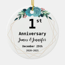 1st Wedding Anniversary Custom Names and Year Keramik Ornament
