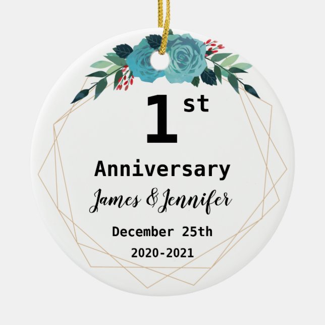 1st Wedding Anniversary Custom Names and Year  Keramik Ornament (Vorne)