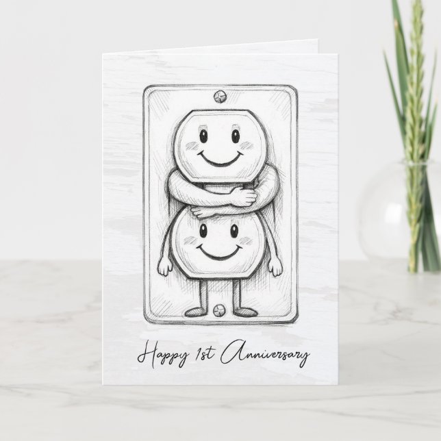 1st Wedding Anniversary Electrical Socket  Karte (Vorderseite)