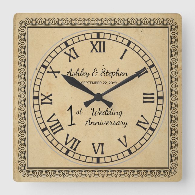 1st Wedding Anniversary Quadratische Wanduhr (Vorderseite)
