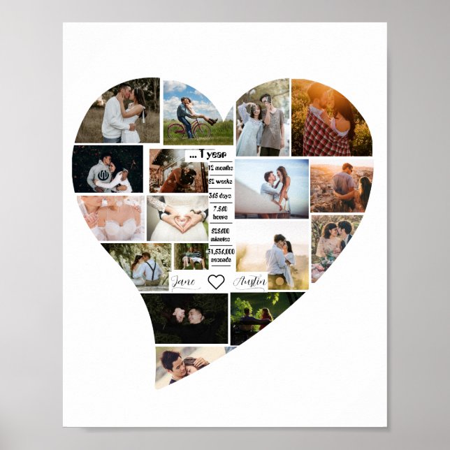 1st Year Anniversary Heart Shaped Photo Collage  Poster (Vorne)