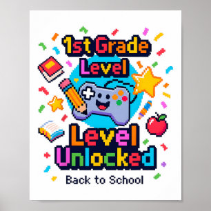 1ste Stufe Entsperrter Videogamer Pixel CK to S Poster