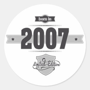 2007 geboren (Dunkel- und Hellgrau) Runder Aufkleber