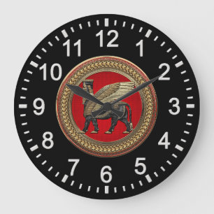 [200] Assyrian Winged Bull: Gold and Black Lamassu Große Wanduhr