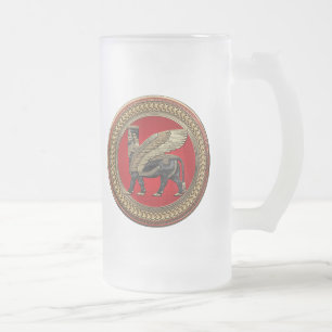 [200] Assyrian Winged Bull: Gold and Black Lamassu Mattglas Bierglas