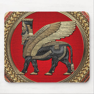 [200] Assyrian Winged Bull: Gold and Black Lamassu Mousepad