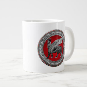 [200] Assyrian Winged Bull: Silver & Black Lamassu Jumbo-Tasse
