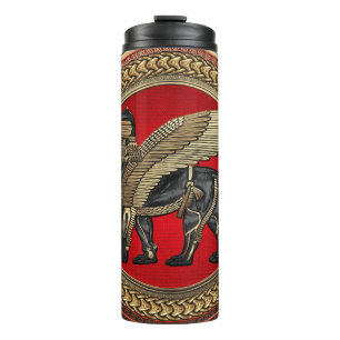 [200] Assyrian Winged Lion: Gold & Black Lamassu Thermosbecher