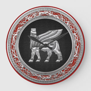 [200] Babylonian Winged Bull [Silver] [3D] Große Wanduhr