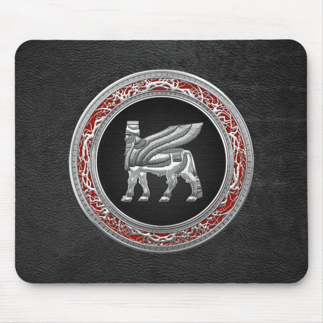 [200] Babylonian Winged Stier [Silber] [3D] Mousepad (Vorne)