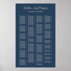 200 Classic Blue Simple Wedding Seating Chart Poster