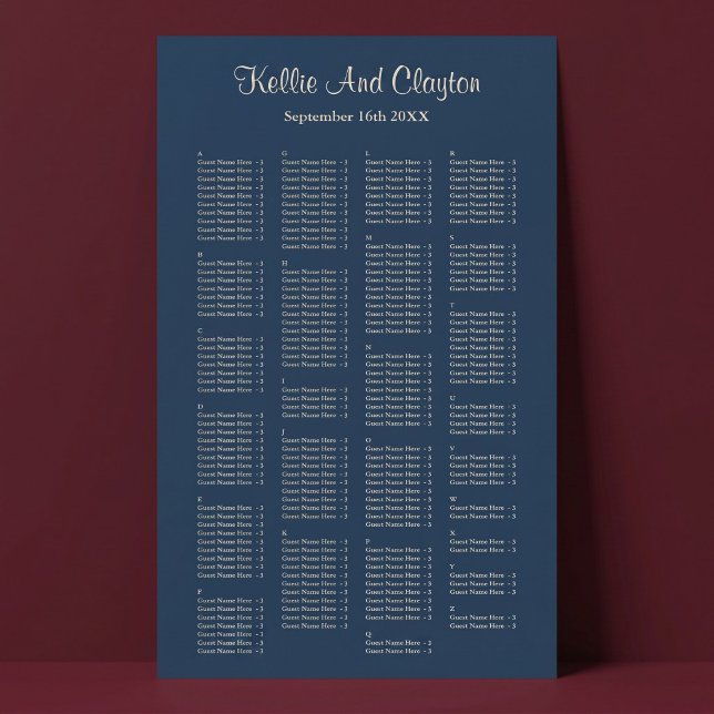 200 Classic Blue Simple Wedding Seating Chart Poster (Von Creator hochgeladen)