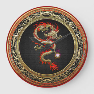[200] Golden Chinese Dragon Fucanglong Große Wanduhr
