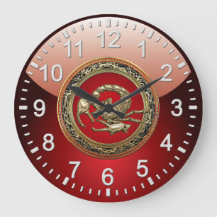 [200] Heiliger goldener Skorpion auf Rot Große Wanduhr