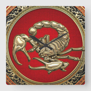 [200] Heiliger Goldener Skorpion auf Rot Quadratische Wanduhr