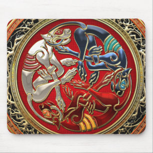 [200] Keltische Schätze - Drei Hunde auf Gold Mousepad