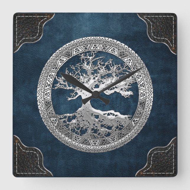 [200] Keltischer Baum des Lebens [Silber] Quadratische Wanduhr (Vorderseite)