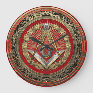 [200] Master Mason - Gold Square & Compasses Große Wanduhr