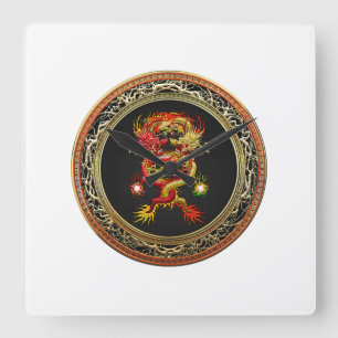 [200] Red and Yellow Dragons Quadratische Wanduhr
