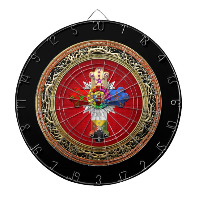 [200] Rosiges Kreuz (Rose Croix) auf Rot u. Gold Dartscheibe (vorne)