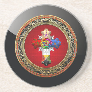 [200] Rosy Cross (Rose Croix) auf Red & Gold Getränkeuntersetzer