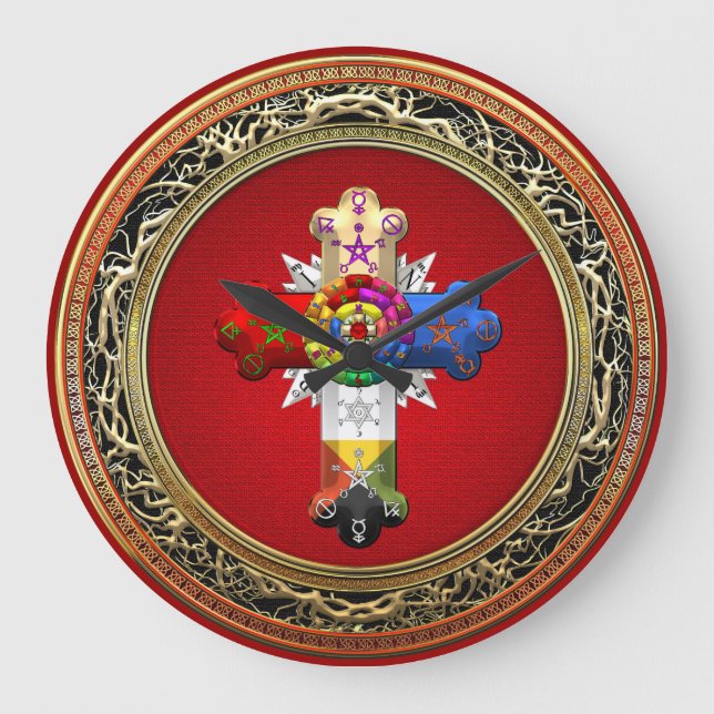 [200] Rosy Cross (Rose Croix) auf Red & Gold Große Wanduhr (Vorderseite)