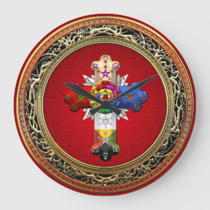 [200] Rosy Cross (Rose Croix) on Red & Gold Große Wanduhr