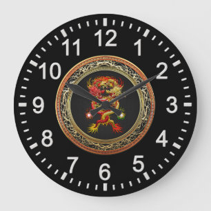 [200] Rote und Gelbe Drachen Große Wanduhr