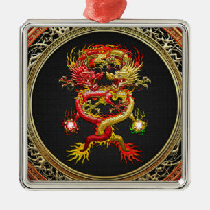 [200] Rote und Gelbe Drachen Ornament Aus Metall