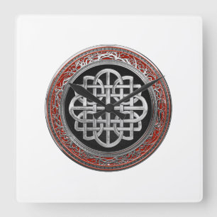 [200] Sacred Celtic Silver Knot Cross Quadratische Wanduhr