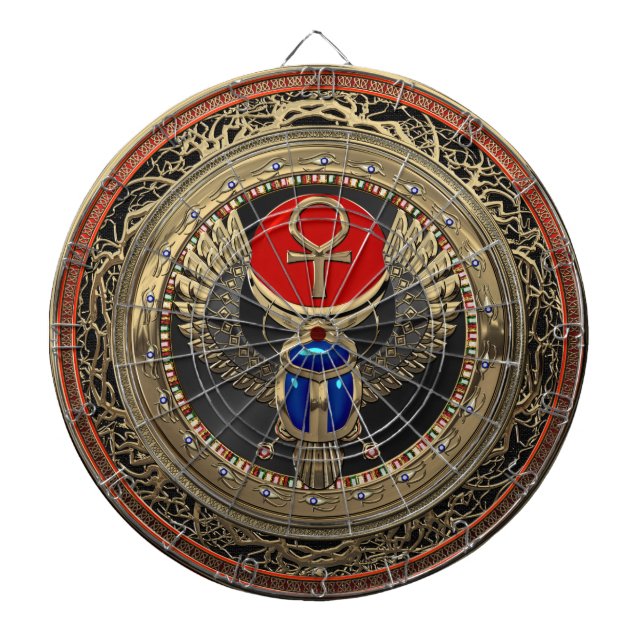 [200] Sacred Gold Egyptian Winged Scarab mit Ankh Dartscheibe (vorne)