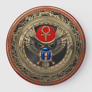 [200] Sacred Gold Egyptian Winged Scarab mit Ankh Große Wanduhr