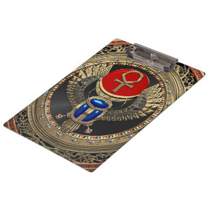 [200] Sacred Gold Egyptian Winged Scarab mit Ankh Klemmbrett