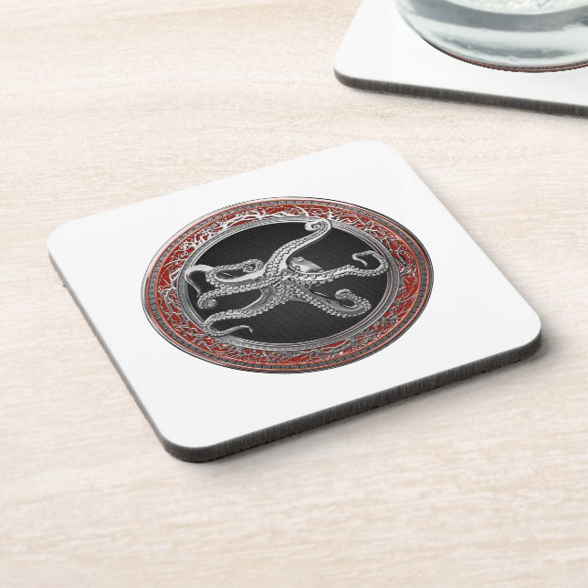 [200] Sacred Silver Octopus in Defensive Posture Getränkeuntersetzer (Linke Seite)