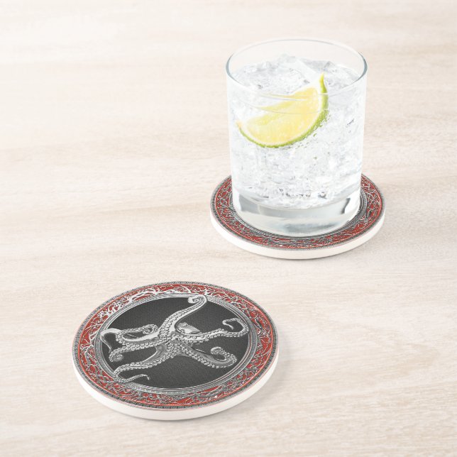 [200] Sacred Silver Octopus in Defensive Posture Getränkeuntersetzer (Seite)