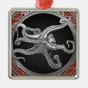 [200] Sacred Silver Octopus in Defensive Posture Ornament Aus Metall