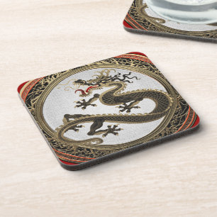 [200] Schwarzer und Gold Heiliger Ostdrache Getränkeuntersetzer