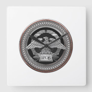 [200] Silberrömischer Kaiseradler über Medallion Quadratische Wanduhr