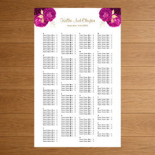 200 Tableau de Placement de Mariage Floral Rose et